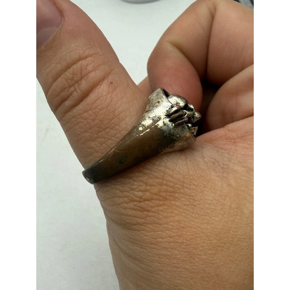 Vintage Gothic Skull Ring Mens Size 13.5 Silver Tone Biker Punk Statement Ring
